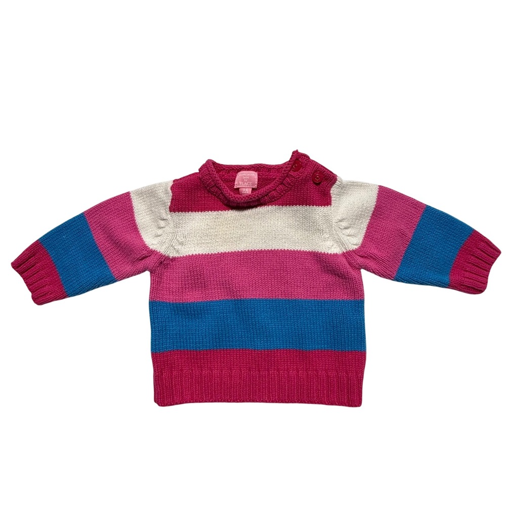 The Childrens Place Baby Girls Retro Striped Knit Sweater Pink Blue 3-6 Months